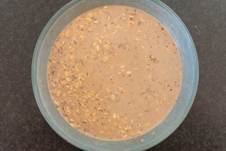 Overnight oats progress - liquid added.